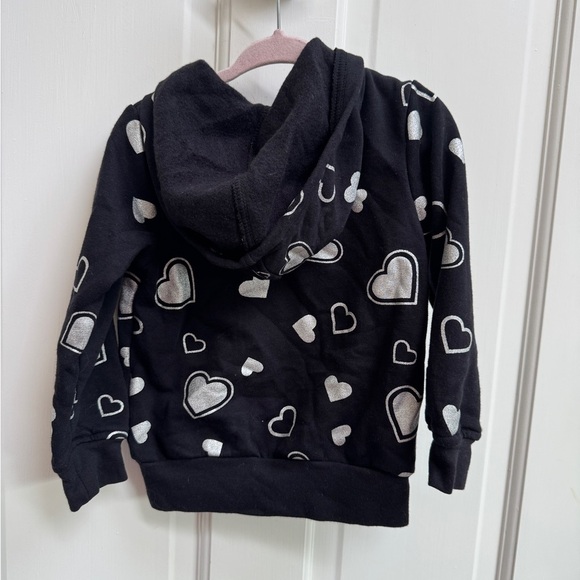NWOT Okie Dokie 2T Girls Black and White Heart Zip Up Hoodie Sweatshirt - Picture 4 of 4